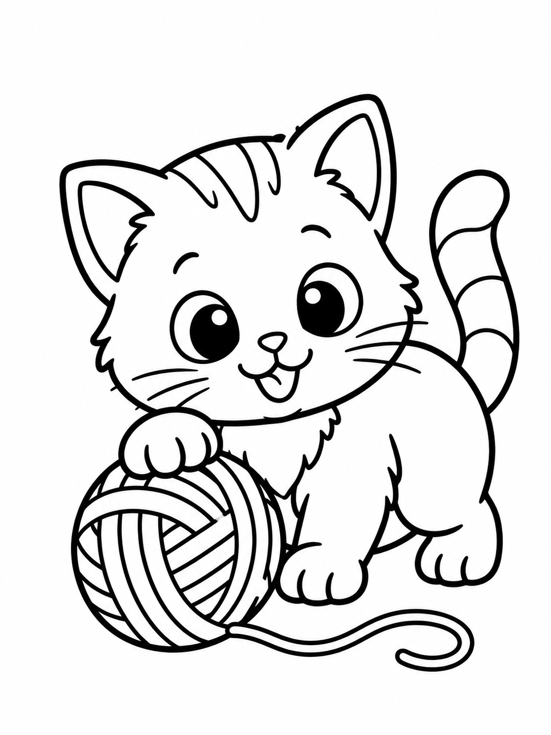 Coloring page Kitten with a Yarn Ball